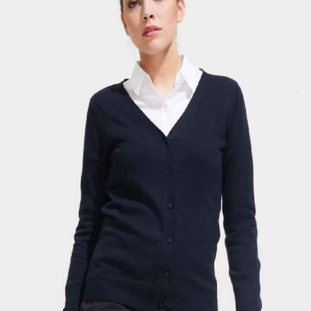 90012 Ladies Golden Cotton Acrylic V Neck Cardigan image 1