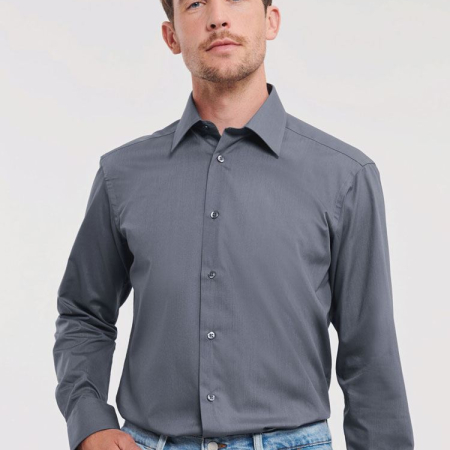 924M Men's Long Sleeve Poly Cotton Easy Care Tailored Poplin Shirt image 1